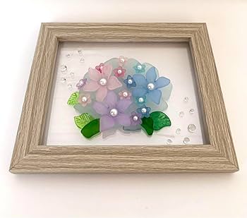 ＊三日月ともこもこ紫陽花＊シーグラスアート 梅雨 三日月ともこもこ紫陽花＊シーグラスアート 梅雨 三日月と